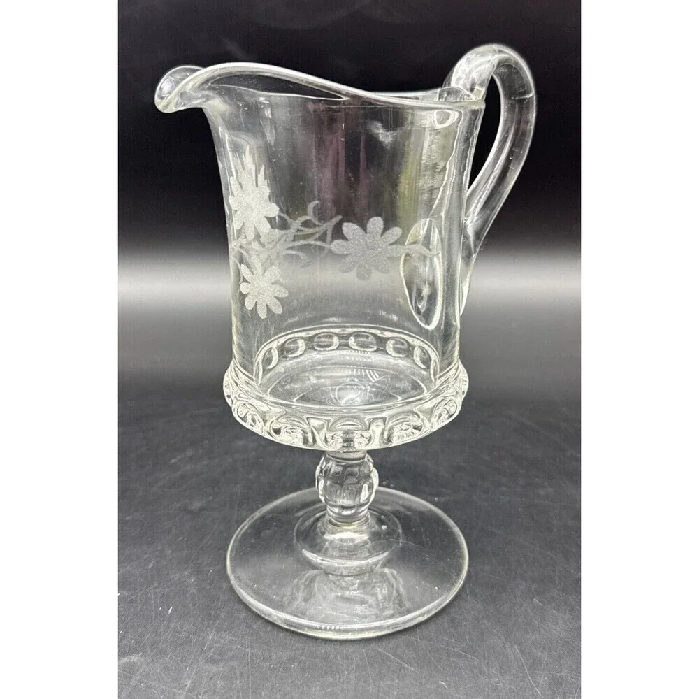 EAPG Ripley & Co Baby Thumbprint Dakota Fern & Flower Etched Footed Creamer‎ 7”